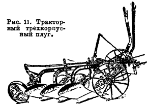 Рис. 11. Тракторный трехкорпусной плуг.