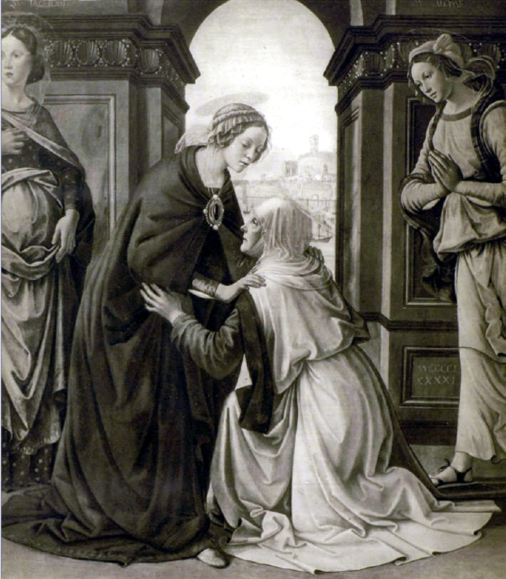 Д. Гирландайо (1449—1494). Посещение Богородицей св. Елизаветы. (Париж, Лувр.) С разрешения Ад. Браун и К0 в Париже.
